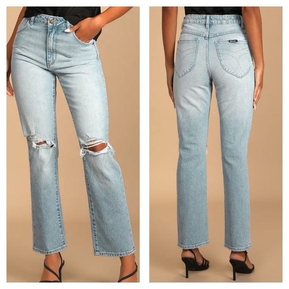 Rolla's Original Straight Faded Light Wash Distressed High Rise Jeans Size 25 - Picture 1 of 7